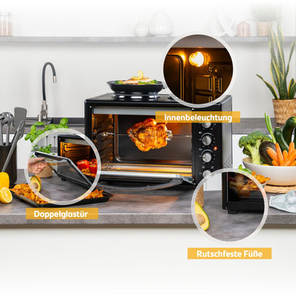 TZS First Austria Minibackofen mit Kochplatten 45L 3200W