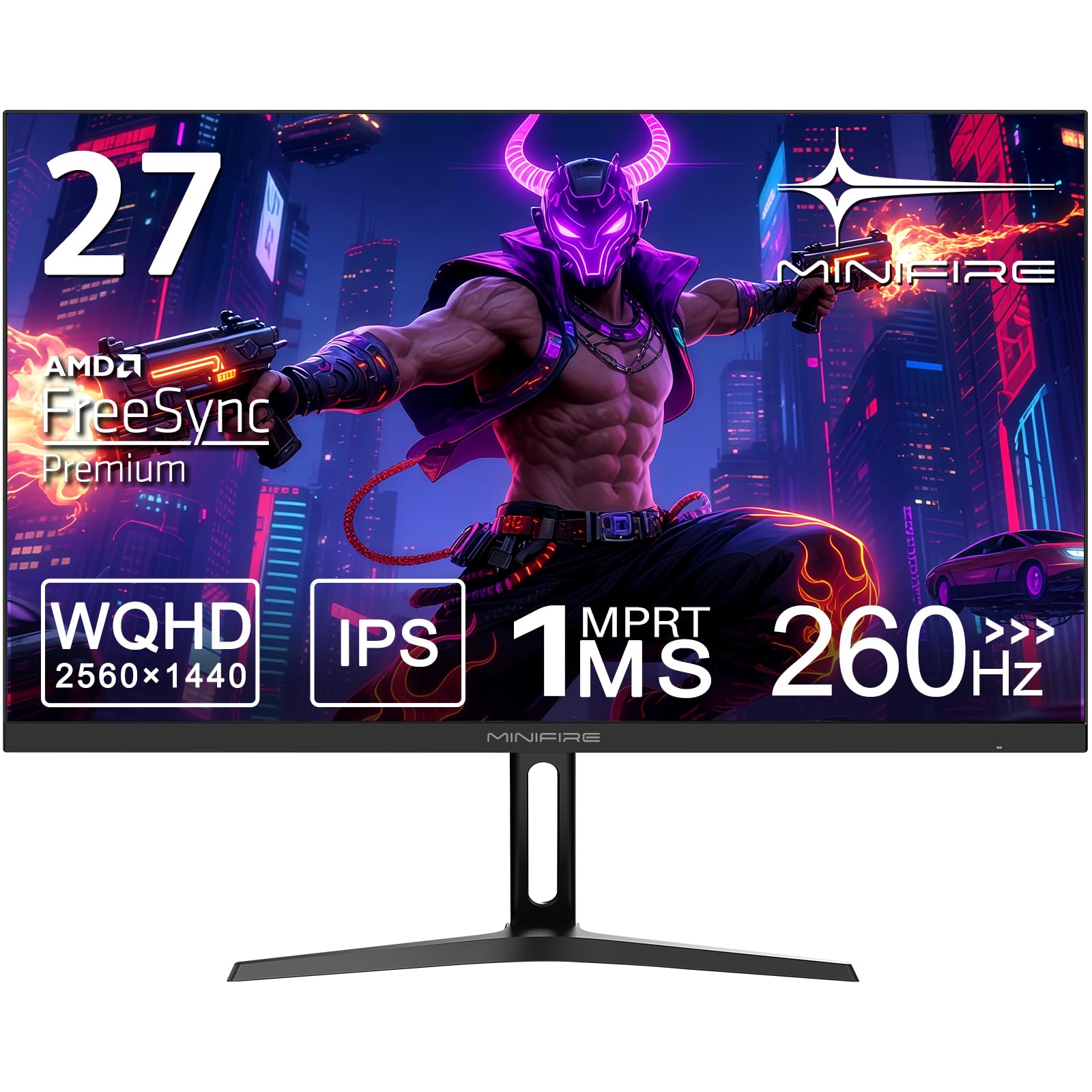 Minifire MFG27F4Q Pro Gaming Monitor 27 Zoll QHD 260Hz 1ms, schwarz. Für schnelles Gaming mit 260Hz und 1ms.