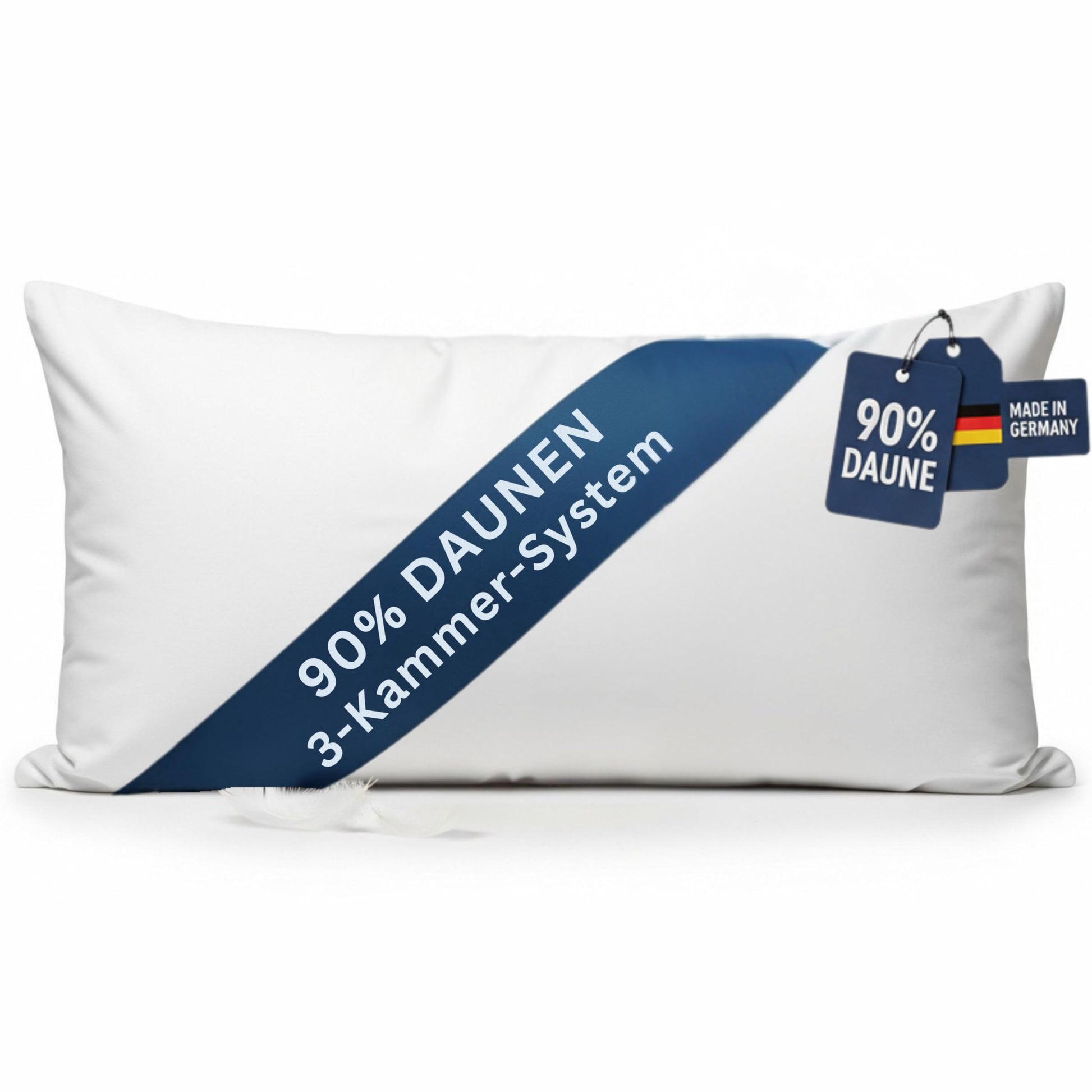 Brönning 3 Kammer Daunenkissen Kopfkissen – 40x80 90% Daune. Rechteckiges, weißes Kissen für weiche Kopf- und Nackenunterstützung im Schlaf.