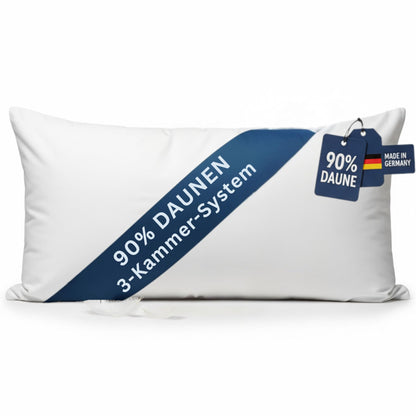 Brönning 3 Kammer Daunenkissen Kopfkissen – 40x80 90% Daune. Rechteckiges, weißes Kissen für weiche Kopf- und Nackenunterstützung im Schlaf.