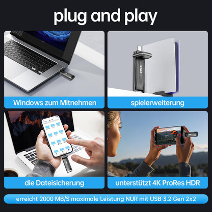 SSK 1TB USB-C SSD Stick – Externes Flash Drive 2000MB/s