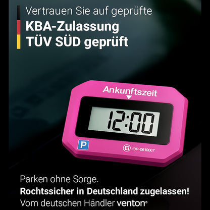 VENTON Elektronische Digitale Parkscheibe - Rosa mit Zusatzbatterie