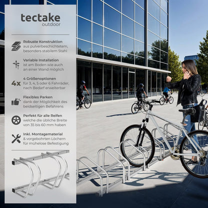 tectake Fahrradständer für 6 Fahrräder, Wand- und Bodenmontage