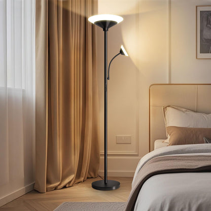 BBHome Deckenfluter Stehlampe LED Dimmbar mit Leselampe - Schwarz