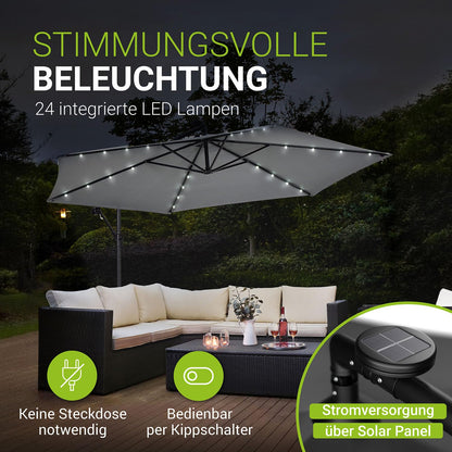 Juskys Ampelschirm Brazil 350 cm Solar LED Kurbel – Grau