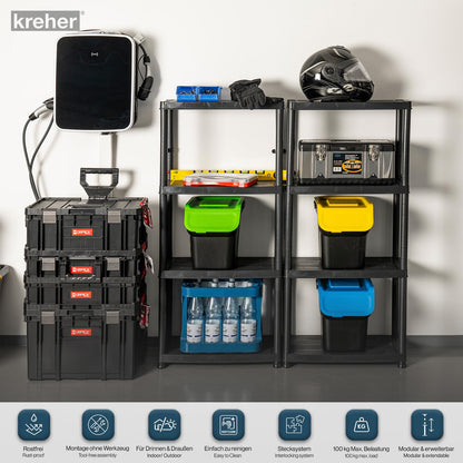 Kreher Lagerregal Kunststoff 3er Set - 4 Böden Schwarz 61x30.5 cm