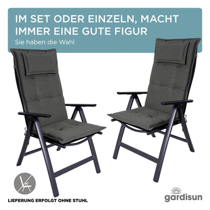 gardisun Gartenstuhlauflagen Hochlehner Kopfteil - 6er Set Anthrazit
