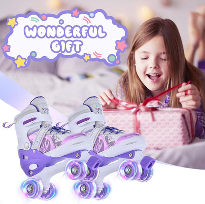 TOMSHOO Kinder-Rollschuhe, verstellbar, LED-Räder, Grösse M, Violett