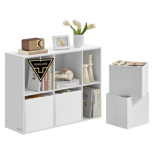 SONGMICS HOME Bücherregal LBC196W01, weiss, mit 4 Schubladen. Zur werkzeuglosen Organisation von Büchern und Objekten.