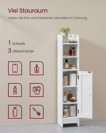 VASAGLE Badezimmerschrank BBC311W01, schmal, 20 x 18 x 92 cm, weiss
