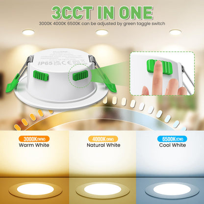 ALUSSO LED Einbaustrahler Dimmbar Ultra Flach 3CCT 68mm IP44 - 10er Set