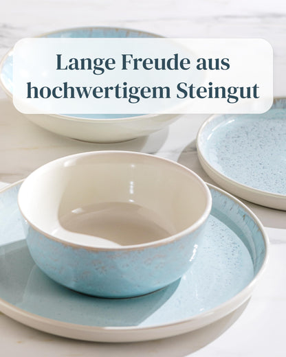 Pure Living Ibiza Steingut Geschirrset - 6 Pers. 24 tlg. Blau-Beige