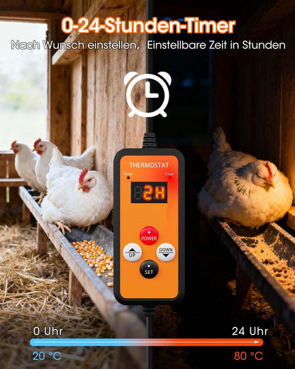 MQUPIN Küken-Wärmeplatte 110W mit Timer, 40x30cm für Hühnerstall