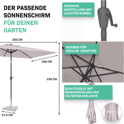 VONROC Rapallo Sonnenschirm rechteckig 200 x 300 cm, knickbar, Beige