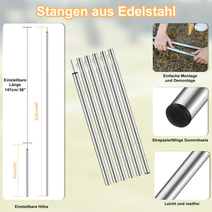 WADEO Camping Tarp wasserdicht 4 x 3 m, Zeltplane mit Stangen, Khaki