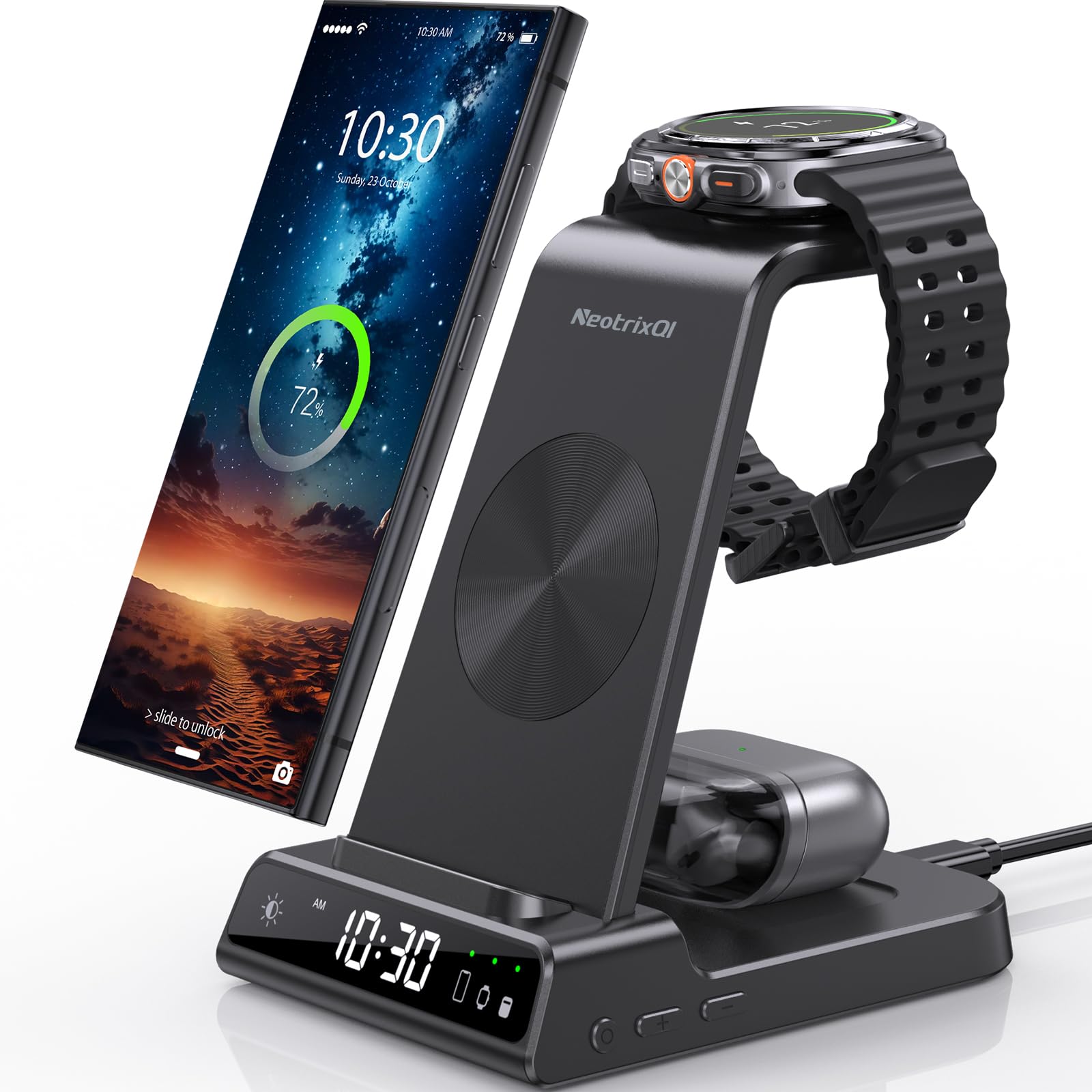 NeotrixQI XF-C01 3-in-1 kabellose Ladestation für Samsung Galaxy, U-förmig, mit LED-Anzeige