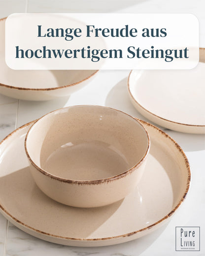 Pure Living Rustic Steingut Geschirrset 24 tlg. - Beige