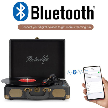 Vintage Koffer Plattenspieler – Bluetooth Vinyl, 3-Gang