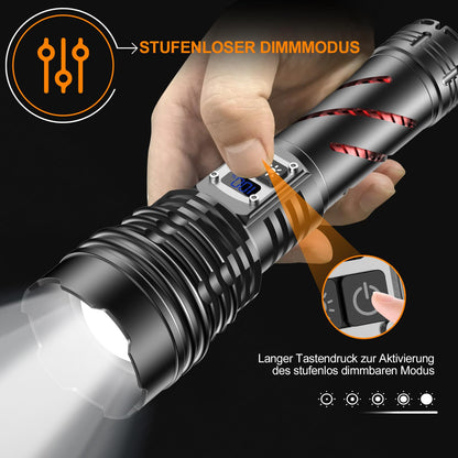 Relybo GT221 LED-Taschenlampe, USB aufladbar, stufenlos dimmbar