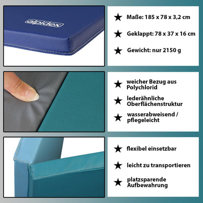 ALPIDEX Turnmatte klappbar 185 x 78 x 3,2 cm Gymnastikmatte blau