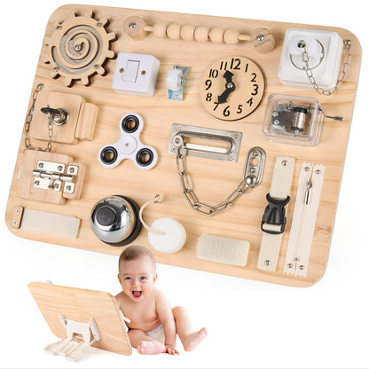 Potatomato Busy Board LT720 – Montessori Activity Board aus Holz, unbehandeltes Naturholz