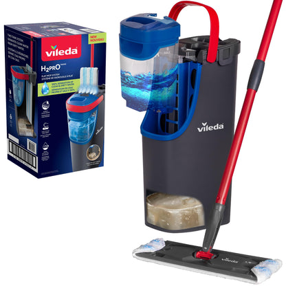 Vileda H2prO Wischmopp- und Eimer-Set mit Mikrofaser-Wischkopf, flacher Mopp und kompakter Eimer zur Bodenreinigung