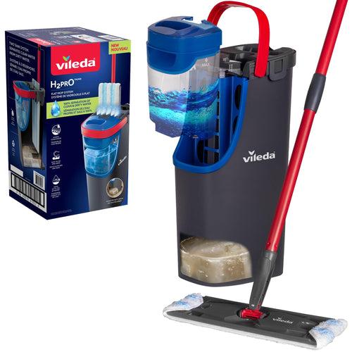 Vileda H2prO Wischmopp- und Eimer-Set mit Mikrofaser-Wischkopf, flacher Mopp und kompakter Eimer zur Bodenreinigung