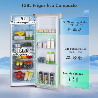 CURECURE Kühlschrank mit Mikro-Gefrierfach 138L - Silber