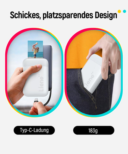 Liene Pearl K100 Mini Fotodrucker mit 50 Blatt Zink-Fotopapier