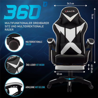 xRace Gaming Stuhl Ergonomischer Leder Drehstuhl - Weiss