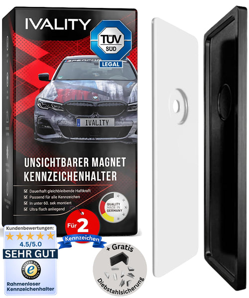 Ivality Magnet Kennzeichenhalter rahmenlos für 2 Kennzeichen mit Magneten und 3M-Klebeband