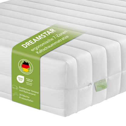 DREAMSTAR Easy Flex 7-Zonen Kaltschaummatratze - H2/H3 140x200 cm. Weiße 7-Zonen-Matratze mit Punktelastizität.