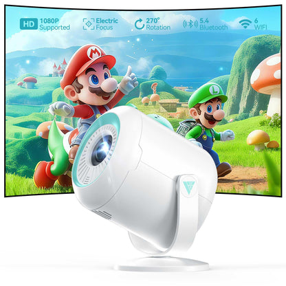 Nasin VF211WF Mini Beamer 1080P Full HD mit WiFi 6 und Bluetooth, 270° drehbare Halterung