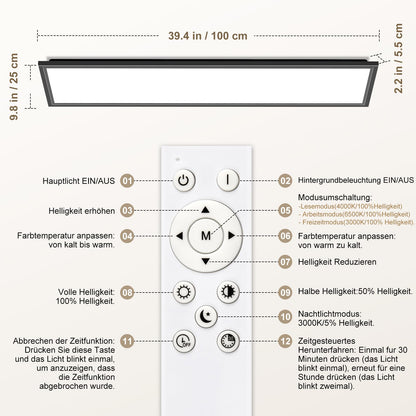 SNADER LED Deckenpanel Dimmbar 100x25cm – Inkl. Fernbedienung