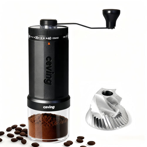 CEVING Hand-Kaffeemühle MCG-02 mit Edelstahl-Mahlwerk, 60 g – manuell für Espresso bis French Press
