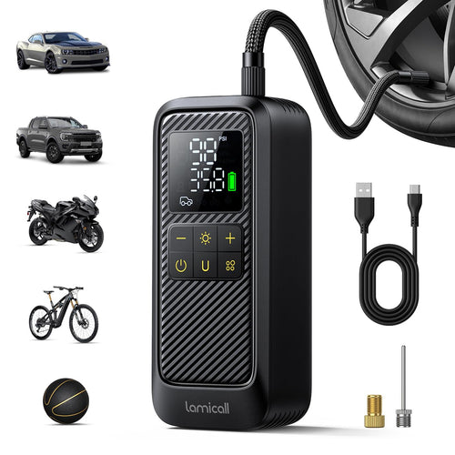 Lamicall Elektrische Luftpumpe 150 PSI, Akku-Fahrradpumpe mit LED – kompakt, mit LED-Display und Luftschlauch
