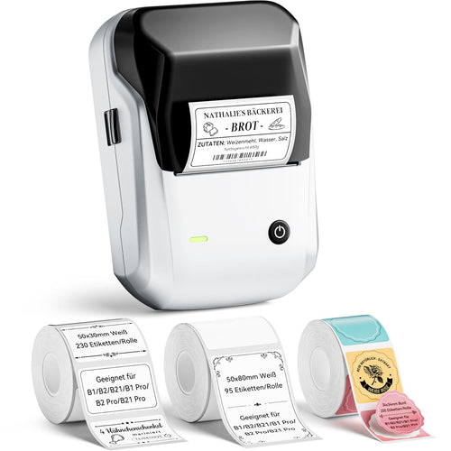 NIIMBOT B1 Etikettendrucker Bluetooth mit 3 Etikettenrollen, Silber – kompakter tragbarer Thermodrucker