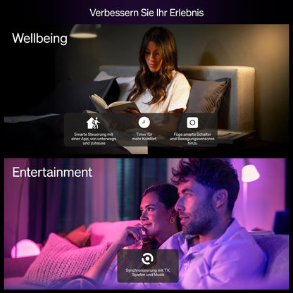 Philips Hue Essential Starter-Set: Bridge + 4 E27 LED Leuchtmittel