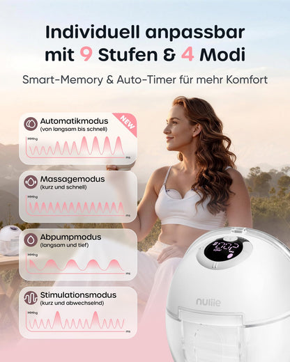 Nuliie S32 Elektrische Milchpumpe, freihändig, 4 Modi, 9 Stufen, Rosa