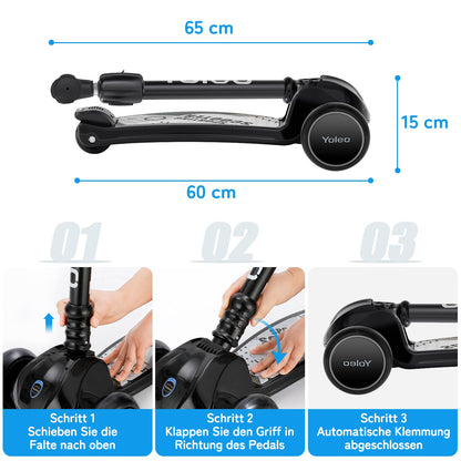 YOLEO Kinderroller Dreiradscooter mit leuchtenden Rädern, schwarz