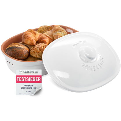 Römertopf Brottopf 6.5L weiss ovaler Brotbehälter Keramik. Ovale weisse Keramik zum Aufbewahren von Brot.