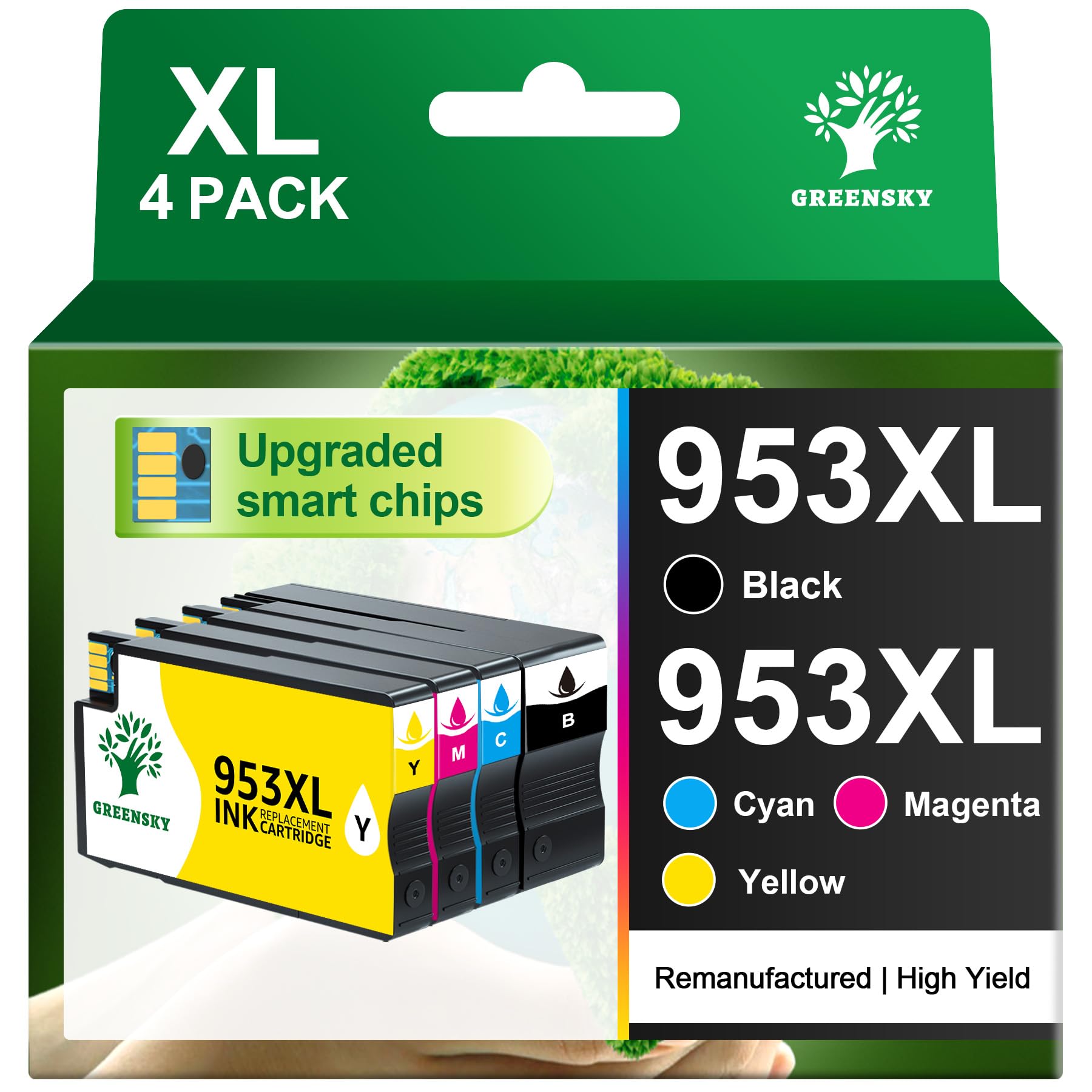 GREENSKY 953XL Druckerpatronen kompatibel für HP OfficeJet 4er-Pack, Multipack mit Chip