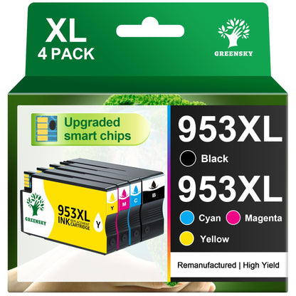 GREENSKY 953XL Druckerpatronen kompatibel für HP OfficeJet 4er-Pack, Multipack mit Chip