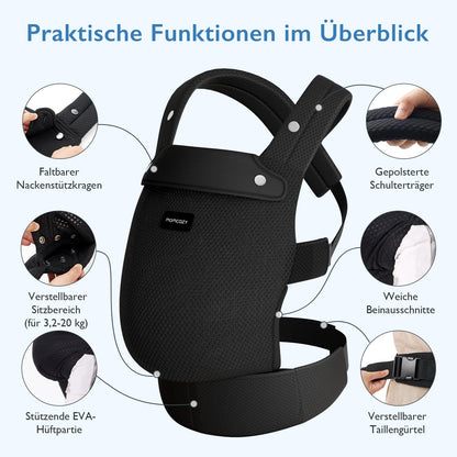 Momcozy Air Mesh Babytrage Ergonomisch für 3-20kg - Schwarz