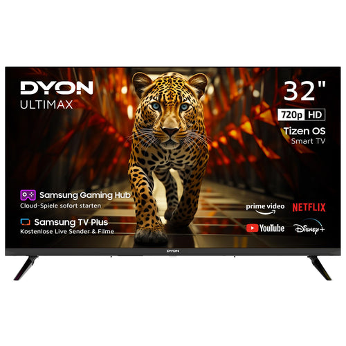 DYON ULTIMAX 32H-TI-W HD Smart TV - 32 Zoll Tizen OS, schwarz. Für Smart TV-Funktionen und Triple Tuner TV-Empfang.