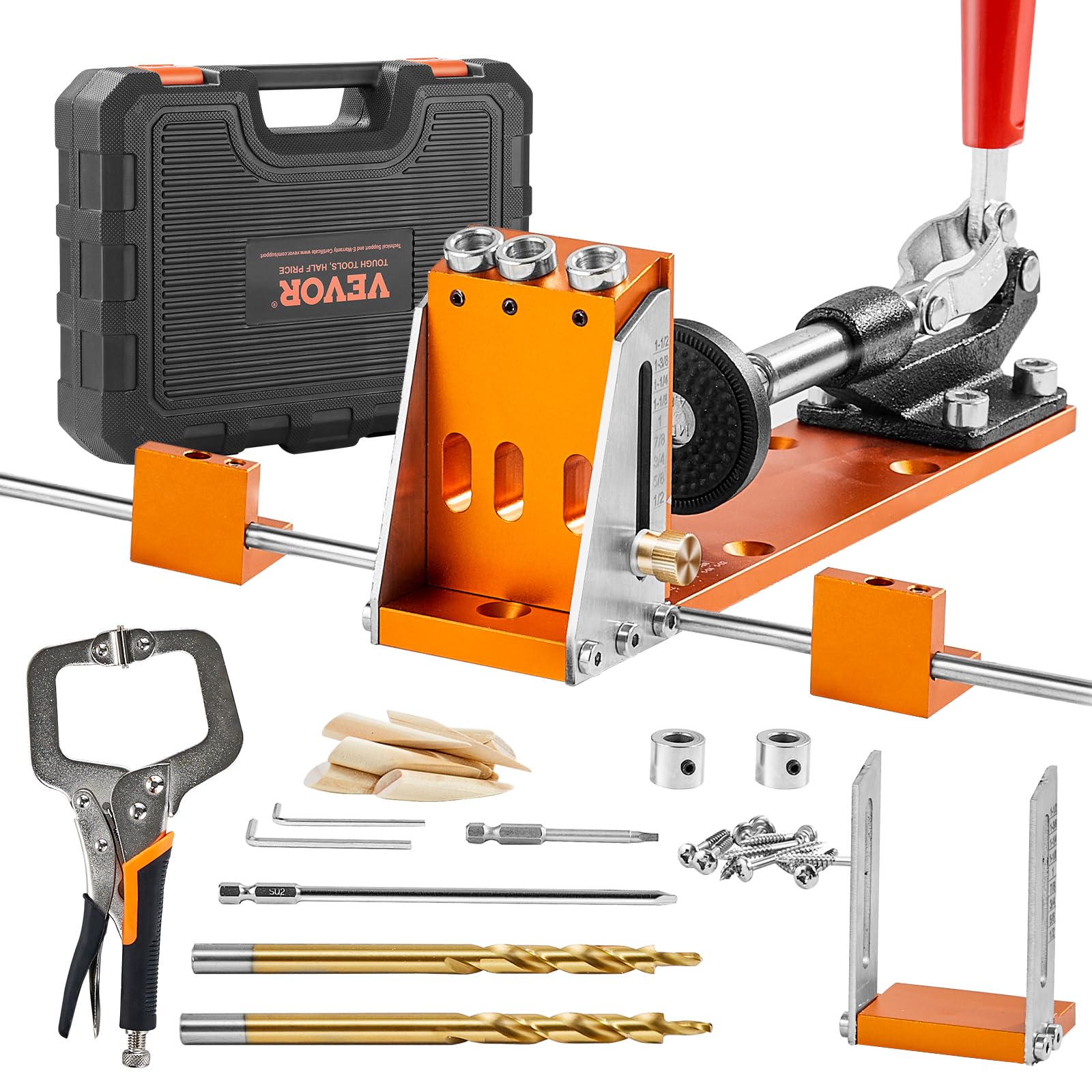 VEVOR Taschenloch-Bohrschablone Set XRS040 – Bohrhilfe für Holz, Aluminiumgehäuse mit Stufenbohrer