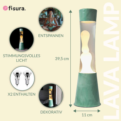 FISURA Lavalampe Jade mit jadegrünem Sockel und weissem Wachs