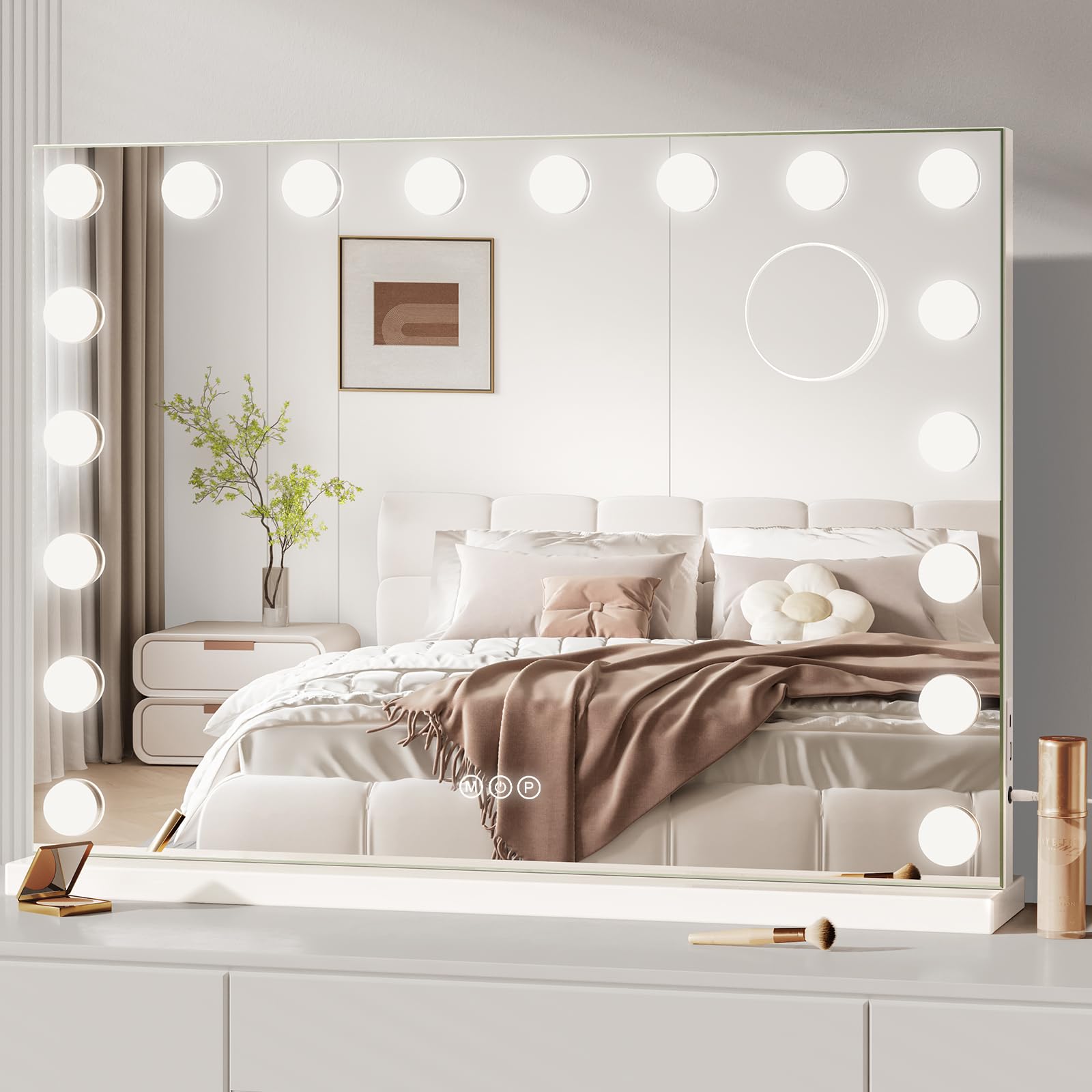 Dripex Hollywood Schminktischspiegel Beleuchtung – 80x60 cm Weiss. Ein weißer 80x60cm Spiegel mit LED-Beleuchtung für präzises Make-up.