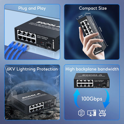 SODOLA 8-Port 2.5G Switch unmanaged mit 10G SFP+, lüfterlos