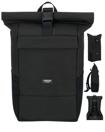 LARKSON No 4 Rolltop Rucksack schwarz mit Laptopfach bis 16 Zoll